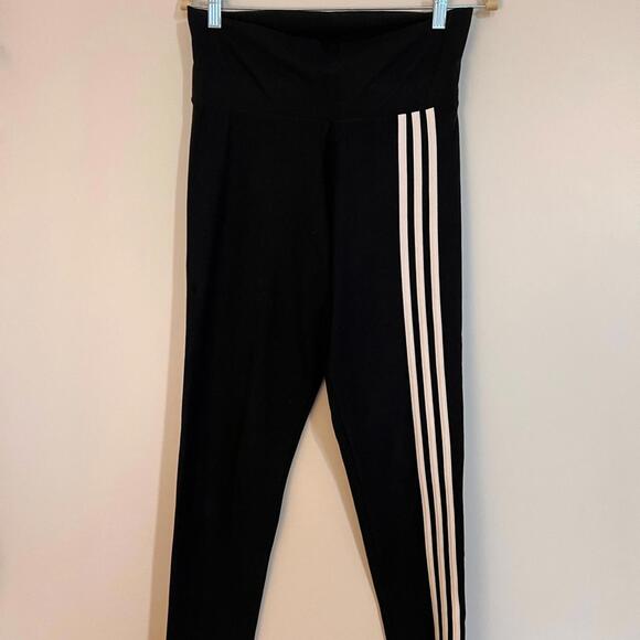 Adidas Kids Black Leggings with Triple White Stripes - Picture 2 of 4